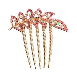 Sparkling Pink and Gold Leaf Hair Comb 3.5”